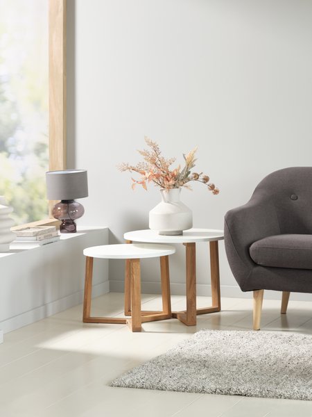 Tavolini sovrapponibili SVENSTRUP bianco/rovere 2 pezzi