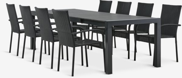 HESTEHAVE L205/275 table + 4 GUDHJEM chaises noir