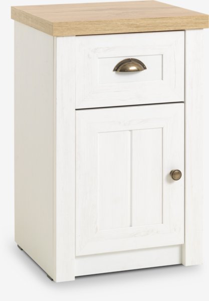 Bedside table MARKSKEL 1 drawer white/oak colour