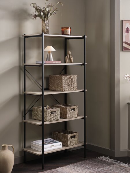 Shelving unit VANDBORG 5 shelves light oak colour/black