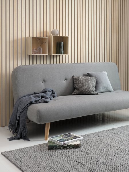 Canapé convertible JUVRE tissu gris clair/naturel