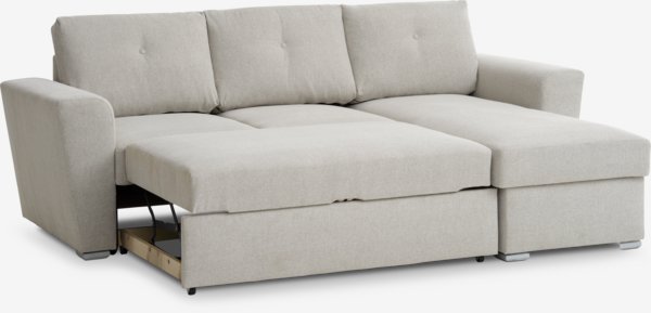 Sofá cama con chaise longue VEJLBY tela arena claro