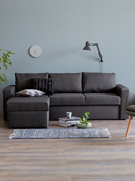 Sofa bed chaise longue MARSLEV dark grey fabric