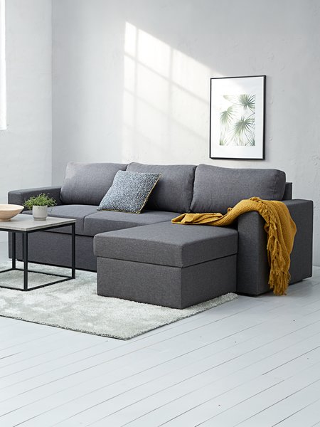 Sofa bed chaise longue MARSLEV dark grey fabric