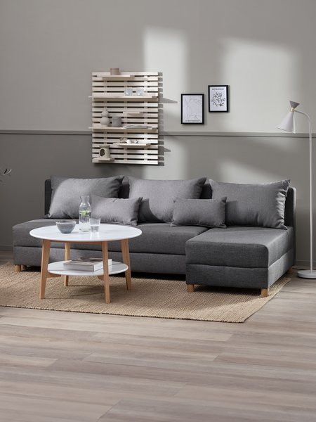 Canapé convertible méridienne HAMPEN tissu gris/couleur ch.