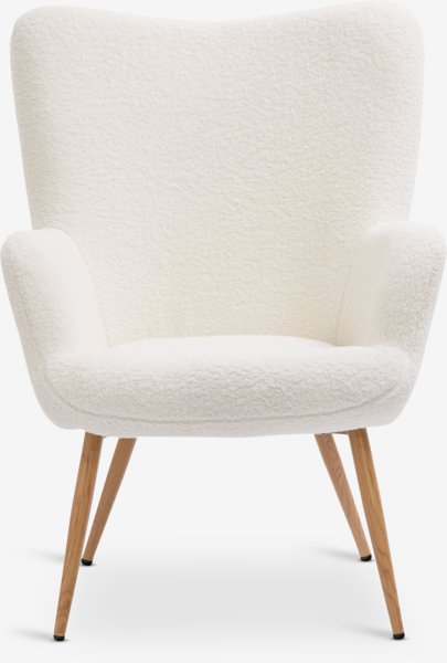 Armchair HUNDESTED off-white teddy/oak colour