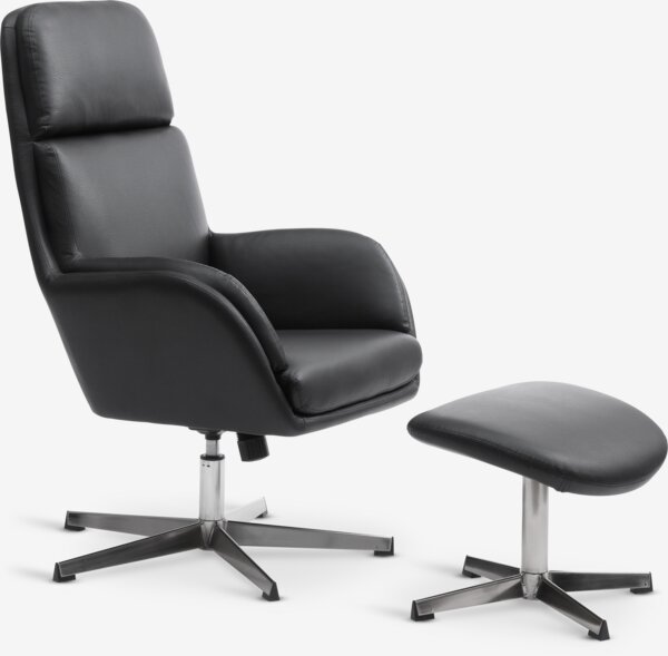 Fauteuil avec repose-pieds TANKEDAL simili cuir noir