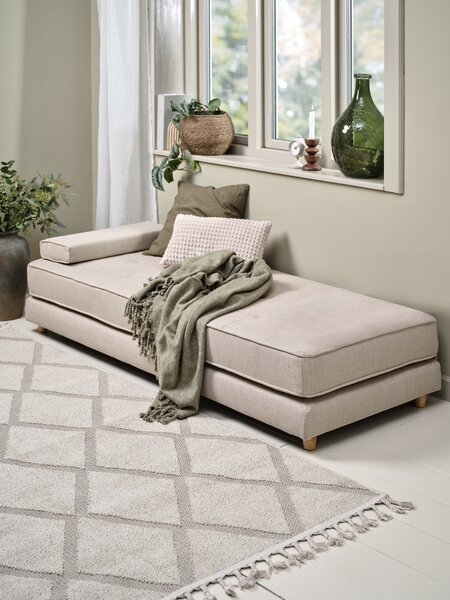 Daybed VARMARK 192x78 met kussen beige stof/eiken kleur