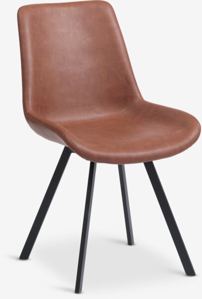 Dining chair HYGUM swivel cognac faux leather/black