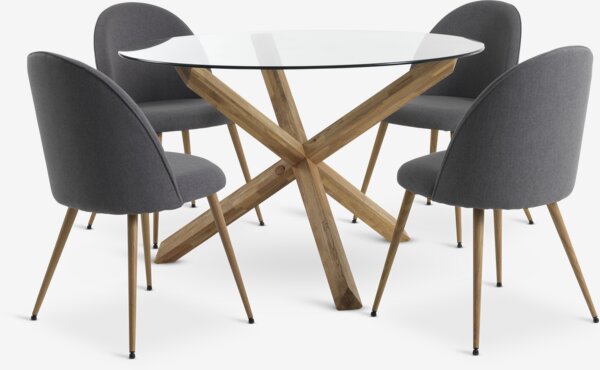 AGERBY D119 table oak + 4 KOKKEDAL chairs grey