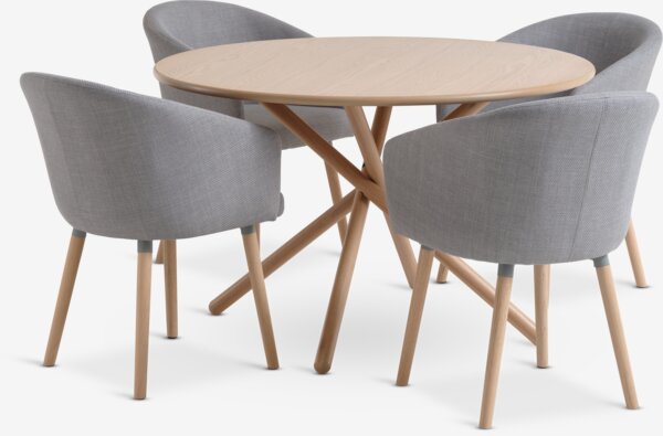 SKIBET D120 table light oak+4 KLOSTER chairs light grey