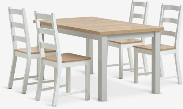 MARKSKEL L150/193 table l.grey + 4 VISLINGE chairs natural