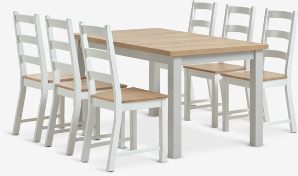 MARKSKEL L150/193 table l.grey + 4 VISLINGE chairs natural