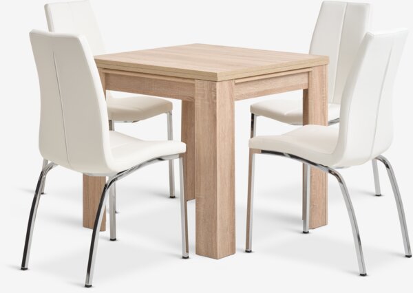 HASLUND L80/160 table oak + 4 HAVNDAL chairs white