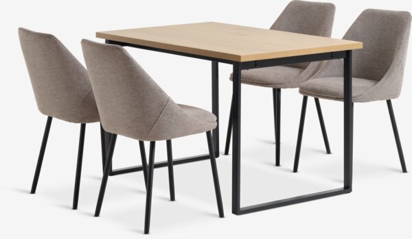 AABENRAA L120 table oak + 4 VELLEV chairs sand/black