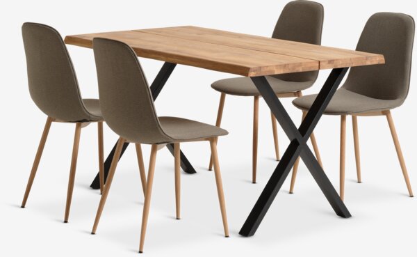 ROSLEV L140 table natural oak+4 BISTRUP chairs olive