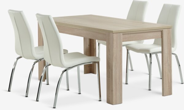 HASLUND L160 table oak + 4 HAVNDAL chairs white