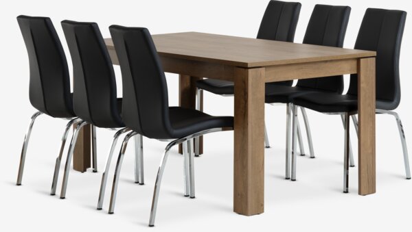 VEDDE H160 asztal + 4 HAVNDAL szék fekete