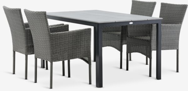 MARIELYST L150 tafel + 4 AIDT stoelen grijs