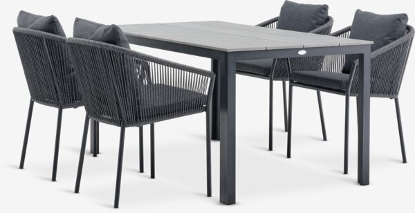 MARIELYST L150 table + 4 BRAVA chaises gris