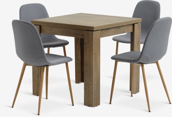 VEDDE L80/160 table wild oak + 4 JONSTRUP grey/oak chairs