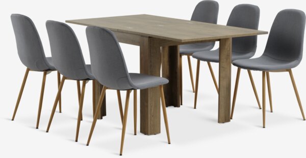 VEDDE L80/160 table wild oak + 4 JONSTRUP grey/oak chairs