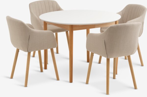 MARSTRAND D110 table white + 4 ADSLEV chairs beige