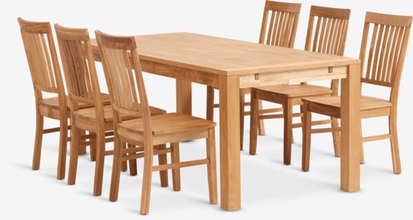 Table HAGE L190 chêne + 4 chaises JELS chêne