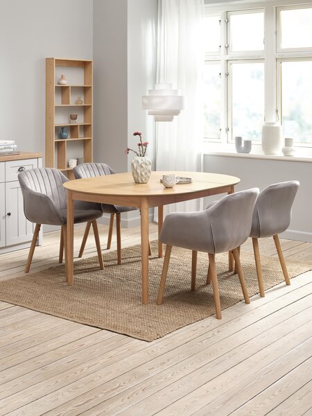 Table MARSTRAND Ø110 chêne + 4 chaises ADSLEV velours gris