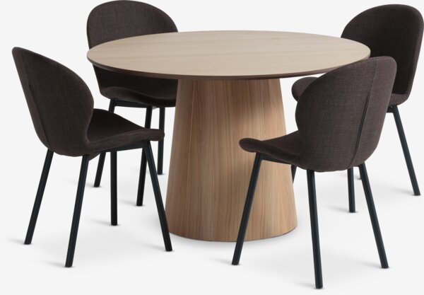 Table KLIPLEV Ø120 chêne + 4 chaises GEVNINGE beige/noir