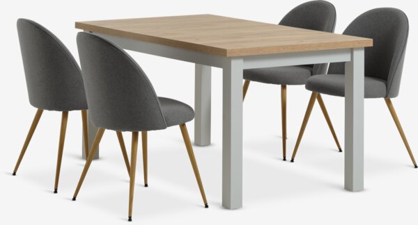 MARKSKEL Μ150/193 τραπέζι αν.γκρι + 4 KOKKEDAL καρέκλες γκρι