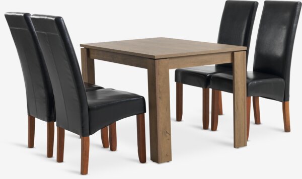 VEDDE L120 table wild oak + 4 BAKKELY chairs brown