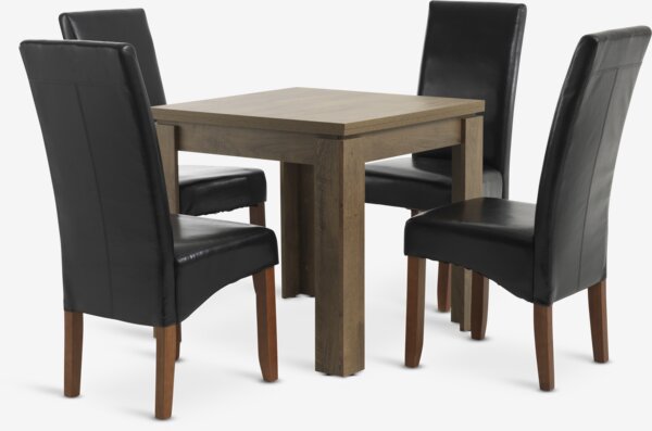 VEDDE L80/160 table wild oak + 4 BAKKELY chairs brown