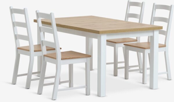 MARKSKEL L150/193 table white/oak + 4 VISLINGE chairs