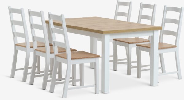 MARKSKEL L150/193 table white/oak + 4 VISLINGE chairs