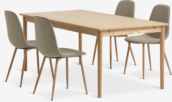 Table MARSTRUP L190/280 chêne + 4 chaises BISTRUP sable