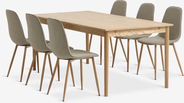 Table MARSTRUP L190/280 chêne + 4 chaises BISTRUP sable