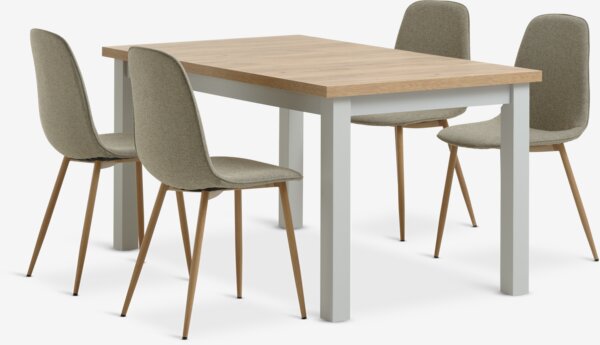 MARKSKEL L150/193 table l.grey + 4 BISTRUP chairs sand