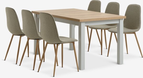 MARKSKEL L150/193 table l.grey + 4 BISTRUP chairs sand