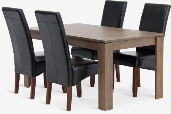 VEDDE L160 table wild oak + 4 BAKKELY chairs brown