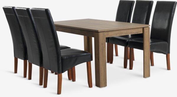 VEDDE L160 table wild oak + 4 BAKKELY chairs brown