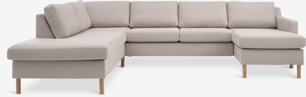 Hoekbank HELLERUP links beige stof/naturel eiken