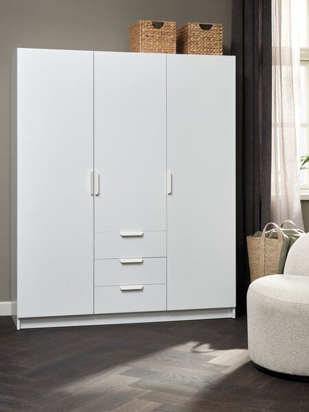 Šatníková skriňa JENSLEV 144x176 3 dvere 3 zásuvky biela