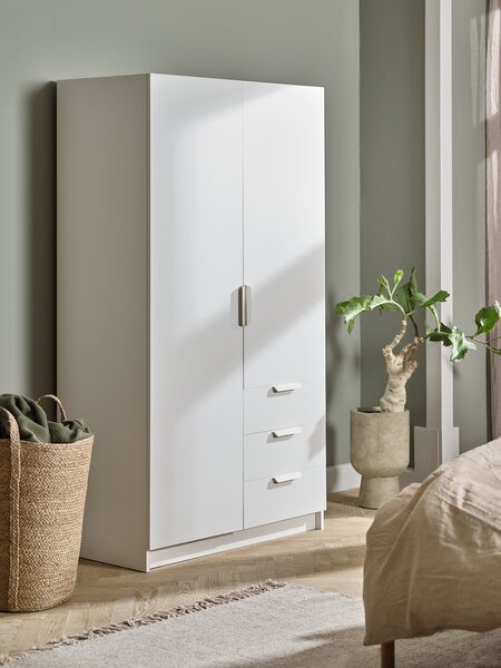 Wardrobe JENSLEV 96x176 2 doors 3 drawers white