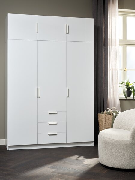 Šatníková skriňa JENSLEV 144x176 3 dvere 3 zásuvky biela