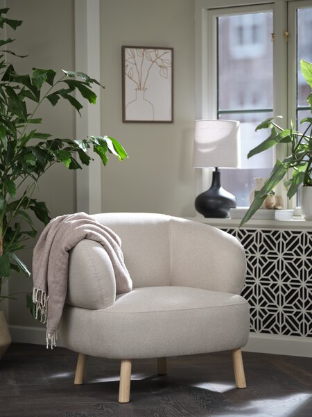 Lænestol STADIL beige stof/natur egefarve