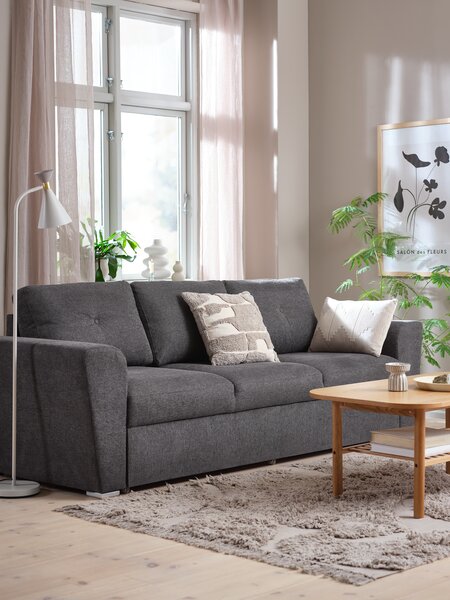Sofa bed VEJLBY 3 seater dark grey fabric
