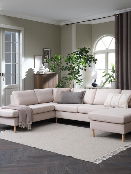 Hoekbank HELLERUP links beige stof/naturel eiken