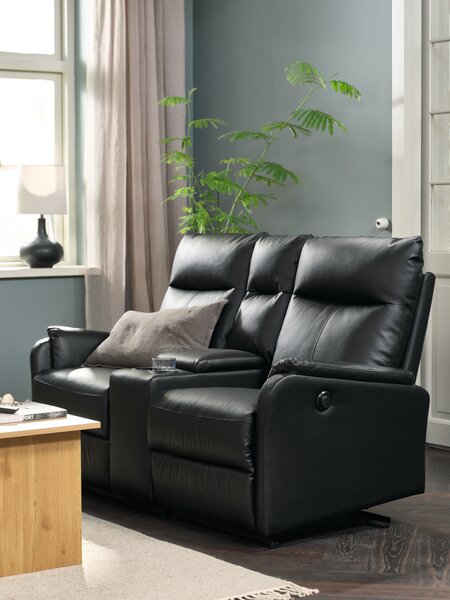 Sofa ABILDSKOV 2 seater w/console black faux leather