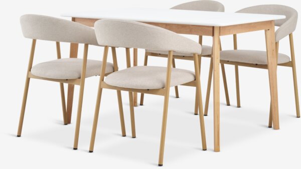 JEGIND L130 Tisch weiss + 4 EJSING Stühle beige